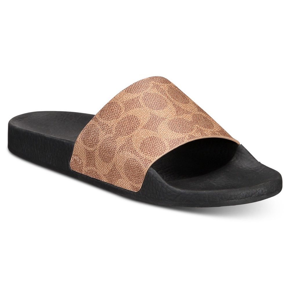 Coach Black and Tan Slide Sandals